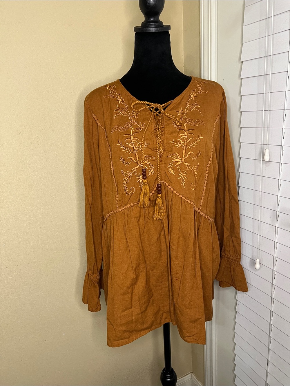 Tantrums Embroidered Tassel Peasant Tunic - Mustard